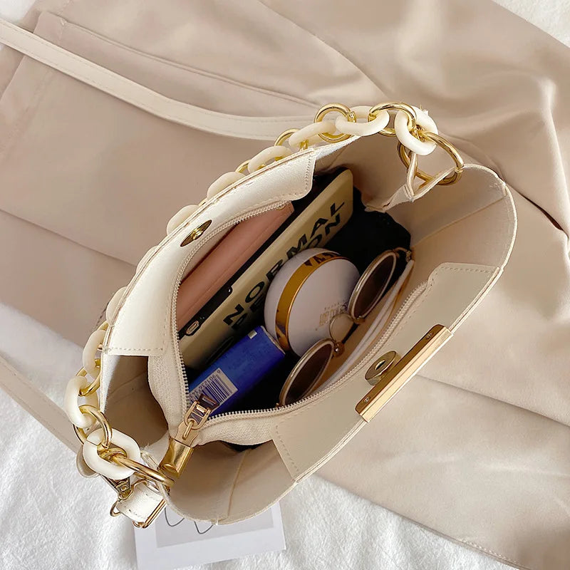 Women Shoulder Bag PU Leather Wild Solid Bucket Crossbody Pack Handbag