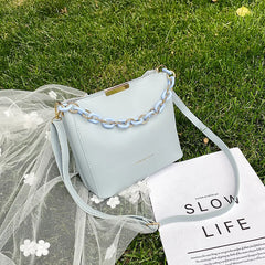 Women Shoulder Bag PU Leather Wild Solid Bucket Crossbody Pack Handbag