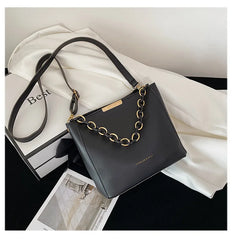 Women Shoulder Bag PU Leather Wild Solid Bucket Crossbody Pack Handbag
