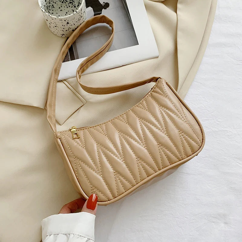 Geometric PU Leather Shoulder Handbag Checker Underarm Bag