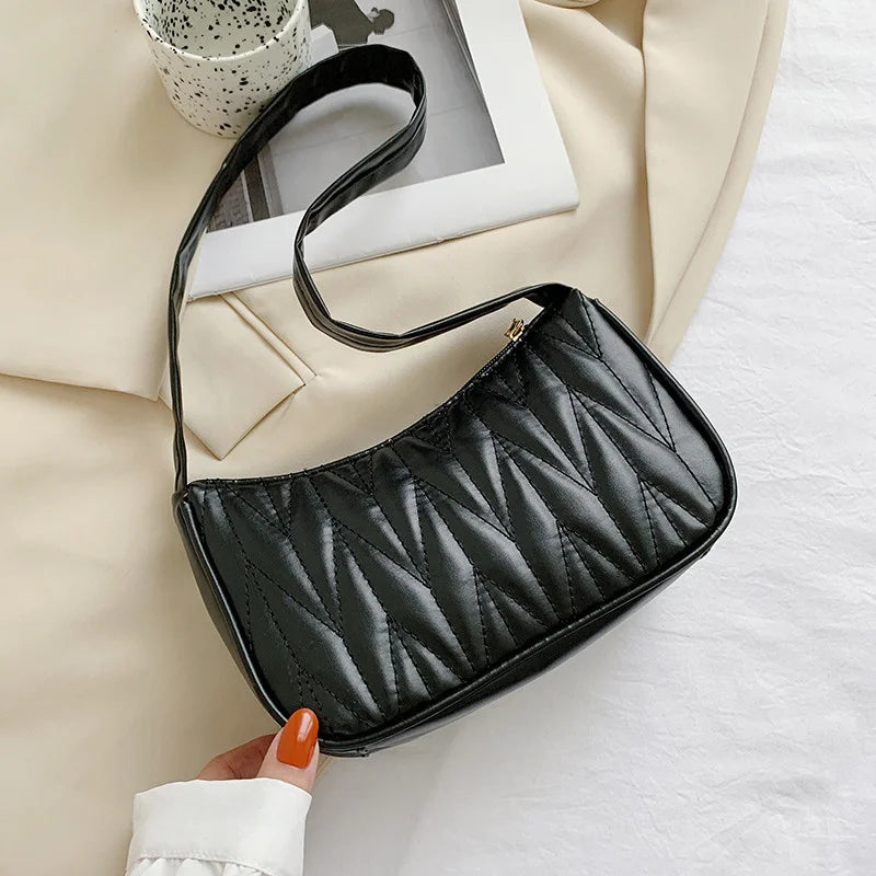 Geometric PU Leather Shoulder Handbag Checker Underarm Bag