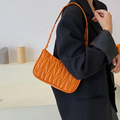 Geometric PU Leather Shoulder Handbag Checker Underarm Bag