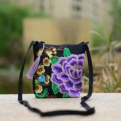 Women Ethnic Peony Min Shoulder Bag Embroidery Crossbody Handbag