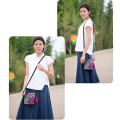 Women Ethnic Peony Min Shoulder Bag Embroidery Crossbody Handbag