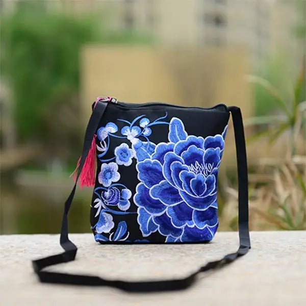 Women Ethnic Peony Min Shoulder Bag Embroidery Crossbody Handbag