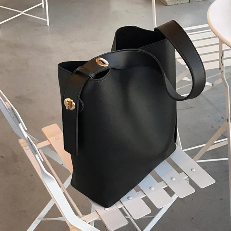 Women Bucket Bag High PU Leather Shoulder Bag Girl Handbags