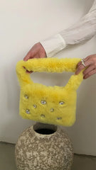 Faux Fur Handbags Rhinestone Totes Girl Plush Bags