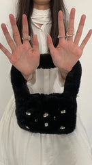 Faux Fur Handbags Rhinestone Totes Girl Plush Bags