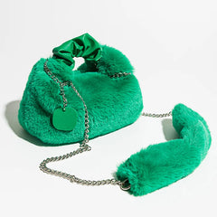 Faux Fur Handle Handbag Small Purse Tote Girls Crossbody Bag