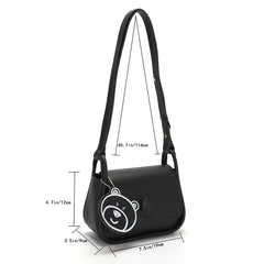 Women Tote Bag Portable PU Leather Hand Bag Lightweight with Bear Pendant