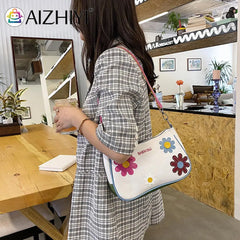 Women Flower Patchwork Canvas Shoulder Bag Casual Small Handbag Purse