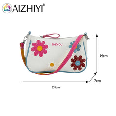 Women Flower Patchwork Canvas Shoulder Bag Casual Small Handbag Purse