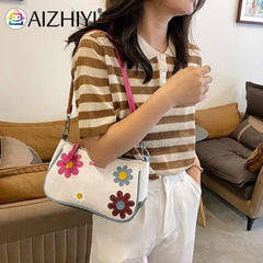 Women Flower Patchwork Canvas Shoulder Bag Casual Small Handbag Purse
