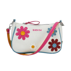 Women Flower Patchwork Canvas Shoulder Bag Casual Small Handbag Purse