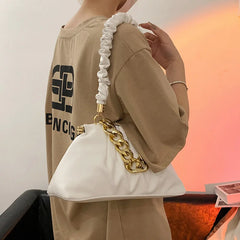 Women Fold Shoulder Bags Lady Handbags Purse Clutch Chain Cloud Underarm Crossbo