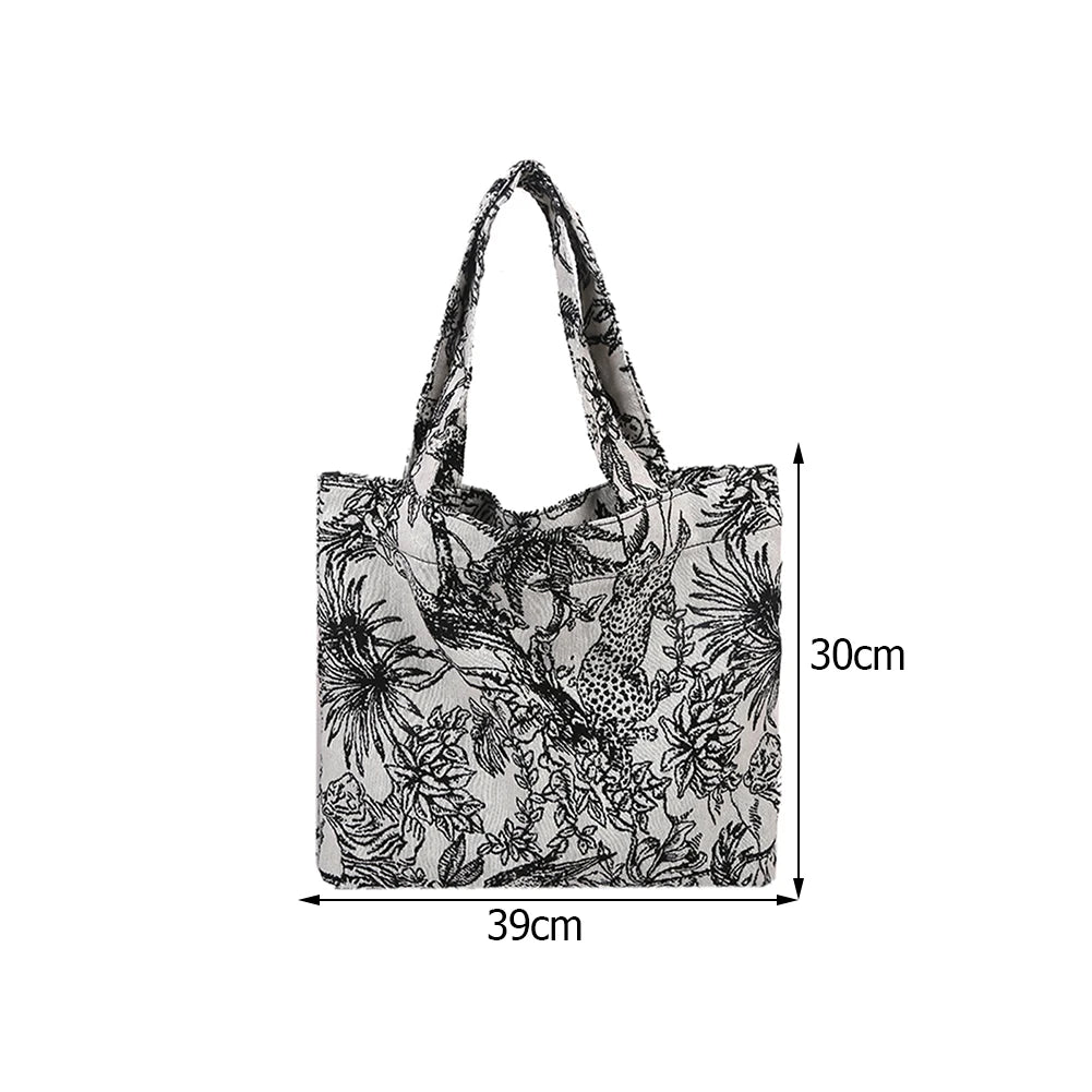 Women Forest Jacquard Canvas Shoulder Shopping Bag Casual Ladies Summer Beach