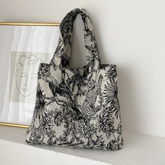 Women Forest Jacquard Canvas Shoulder Shopping Bag Casual Ladies Summer Beach
