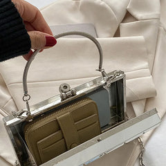 Silver PVC Box Bags Shoulder Bag Party Evening Clutch Chain Crossbody Bags