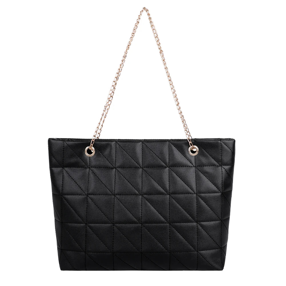 Women Grid Embroidery Thread Quilted Handbag Lady Casual Shoulder Bag