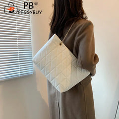 Women Grid Embroidery Thread Quilted Handbag Lady Casual Shoulder Bag
