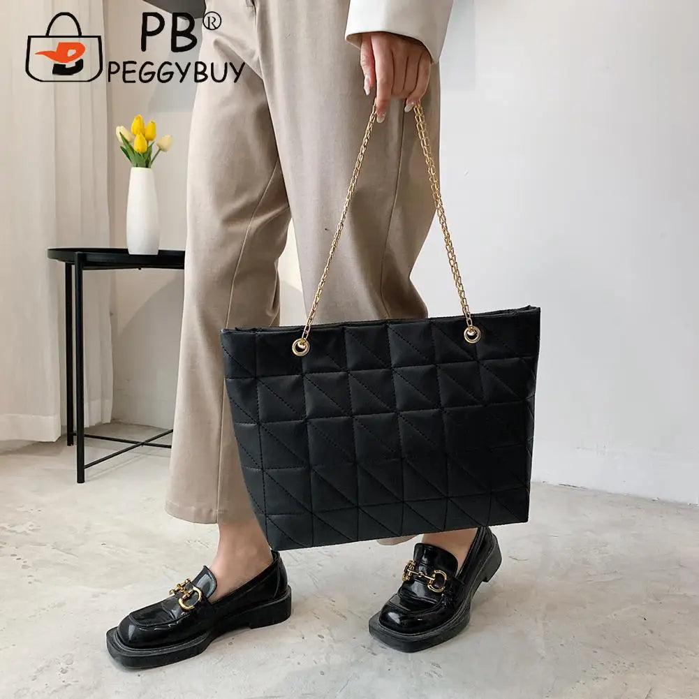 Women Grid Embroidery Thread Quilted Handbag Lady Casual Shoulder Bag