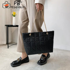 Women Grid Embroidery Thread Quilted Handbag Lady Casual Shoulder Bag