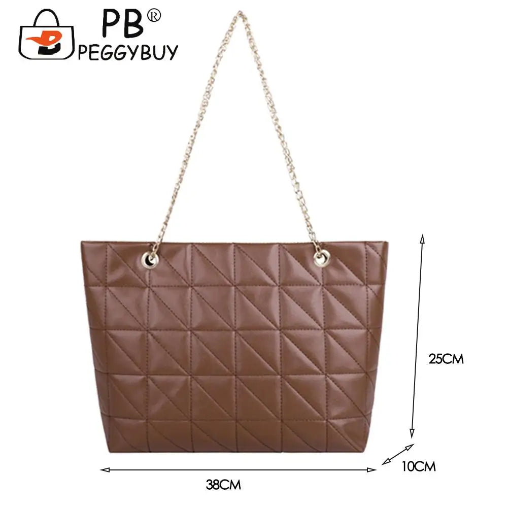 Women Grid Embroidery Thread Quilted Handbag Lady Casual Shoulder Bag