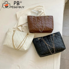 Women Grid Embroidery Thread Quilted Handbag Lady Casual Shoulder Bag