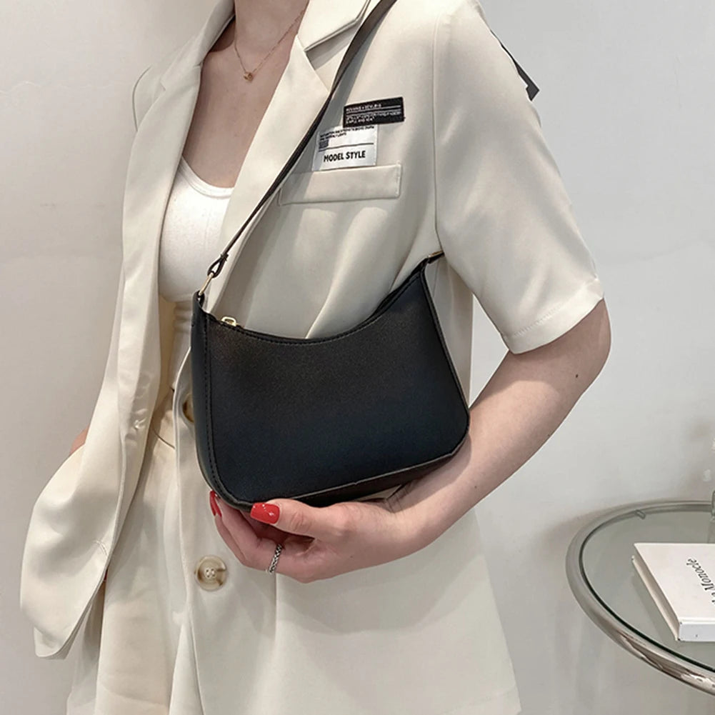 Women Half Moon Shoulder Bags Female Hobos Soft PU Leather Bucket Bag