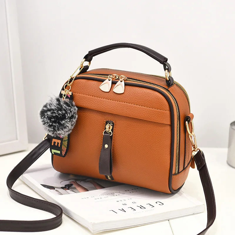 PU Leather Women Messenger Bags With Ball Toy Female Shoulder Bags