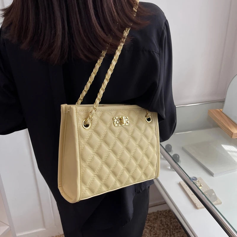 PU Leather Lattice Women Shoulder Bag Famous Ladies Casual Handbag