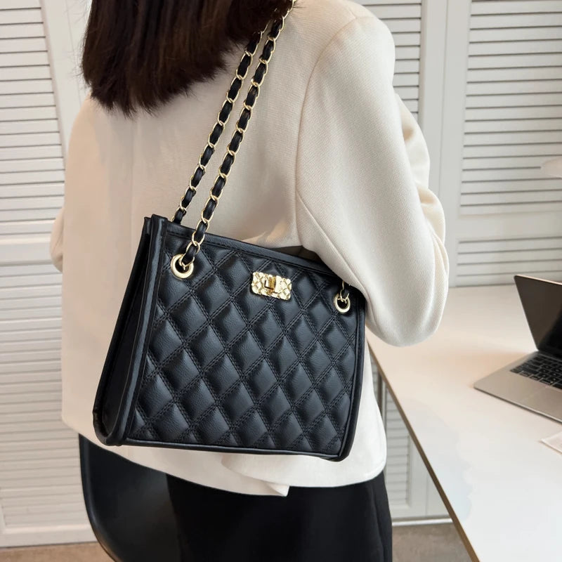 PU Leather Lattice Women Shoulder Bag Famous Ladies Casual Handbag