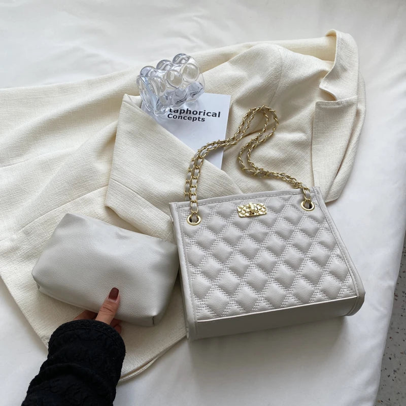 PU Leather Lattice Women Shoulder Bag Famous Ladies Casual Handbag