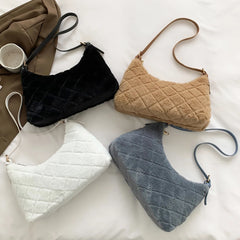Soft Plush Rhombus Handbag for Women Lightweight Underarm Bag