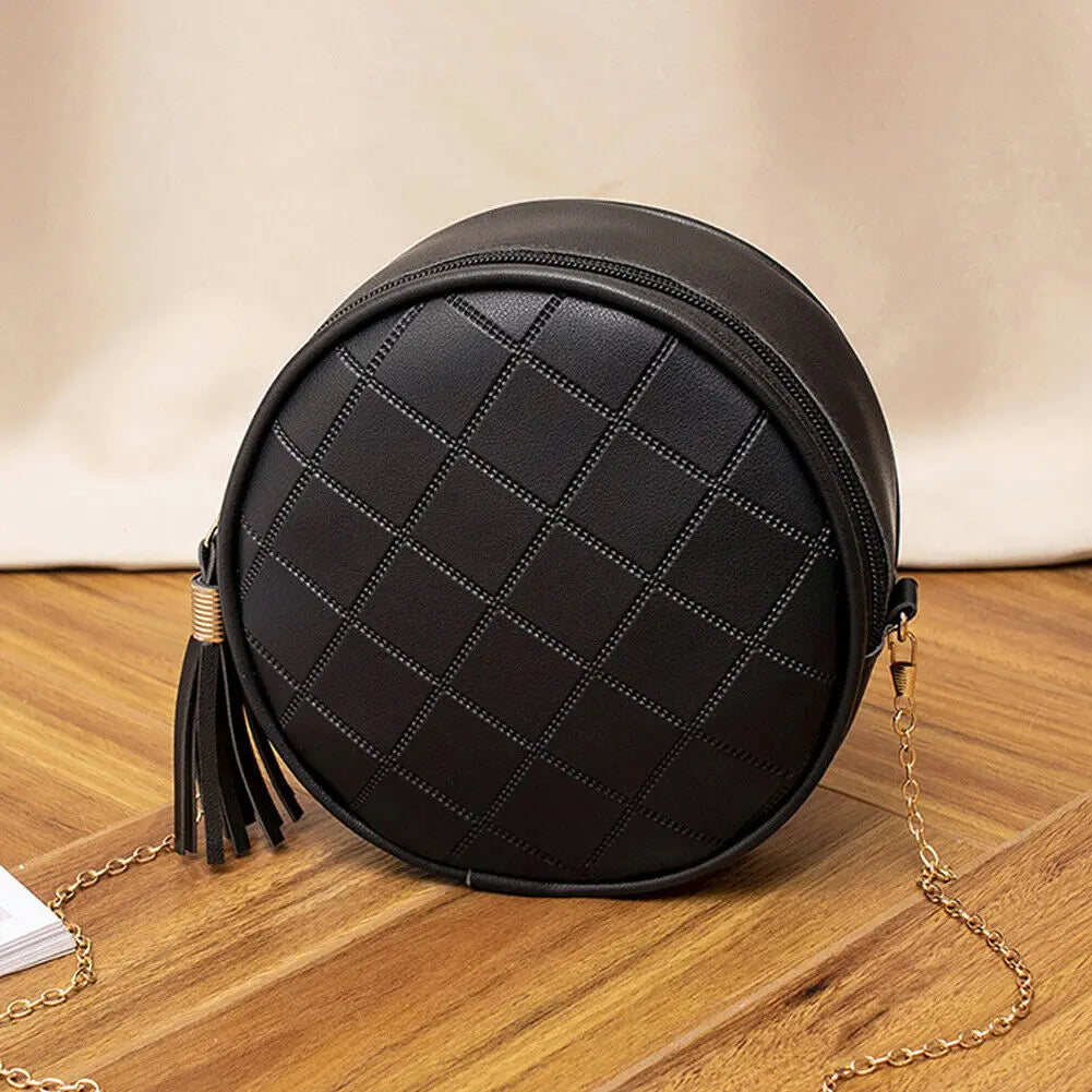 Mini Round Tassel Messenger Bag Small Crossbody Purse Handbag