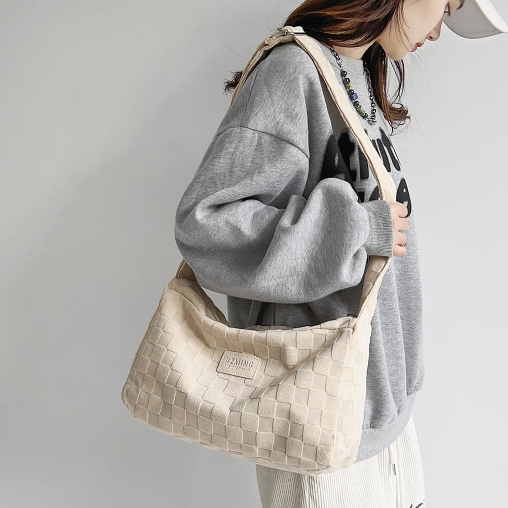 Casual Plaid Shoulder Tote Bag for Ladies Girls