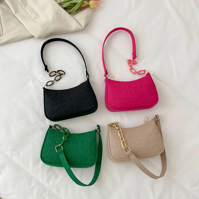 Women Mini Underarm Chain Shoulder Bag Ladies Felt Tote Bag