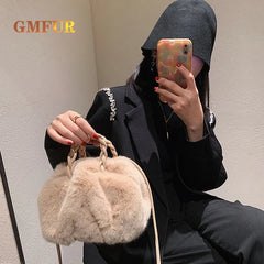 Women Faux Fur Handbag Shoulder Tote Wallet Clutch Purse