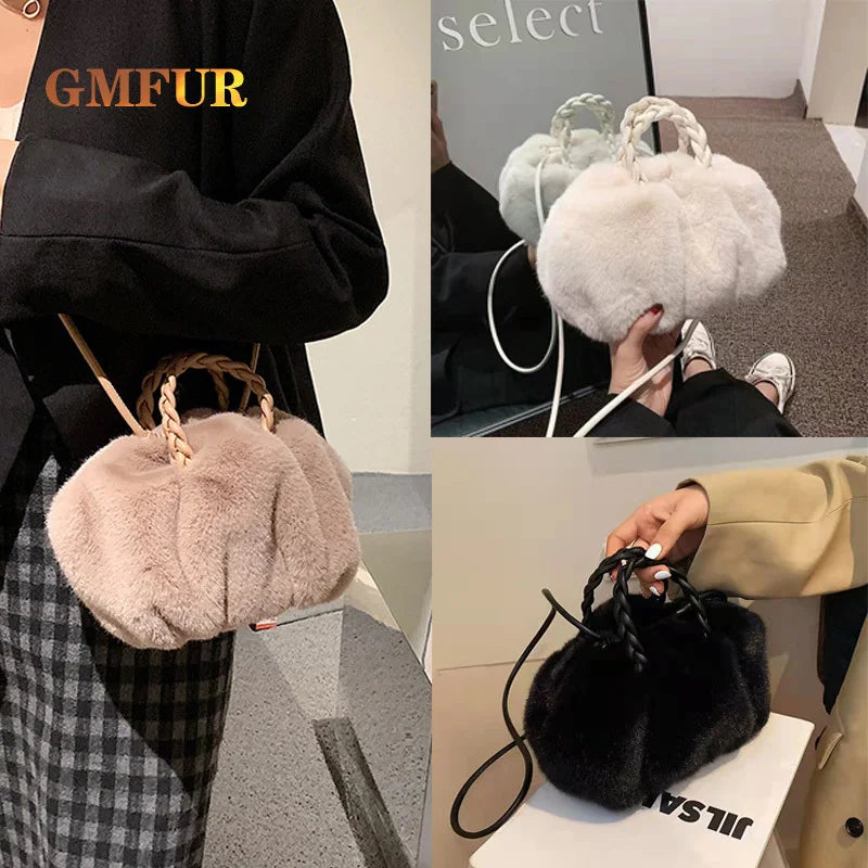 Women Faux Fur Handbag Shoulder Tote Wallet Clutch Purse