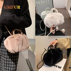 Women Faux Fur Handbag Shoulder Tote Wallet Clutch Purse