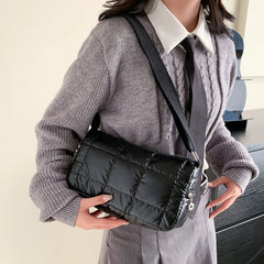 Quilted Check Winter Ladies Shopper Bag Casual Shoulder Bag Nylon Messenger Bags