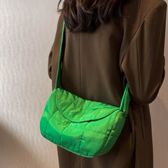 Quilted Cotton Shoulder Bag Solid Rhombus Pattern Crossbody Travel