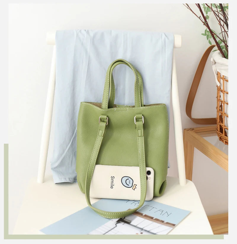 Women PU Leather Bucket Shoulder Bag Composite Bags Soft Purse