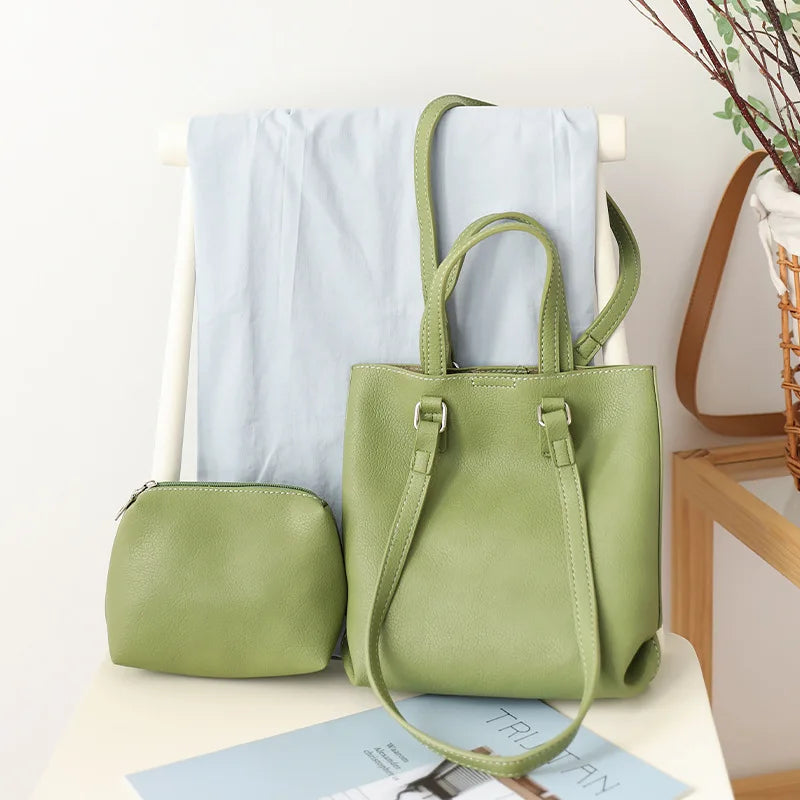 Women PU Leather Bucket Shoulder Bag Composite Bags Soft Purse