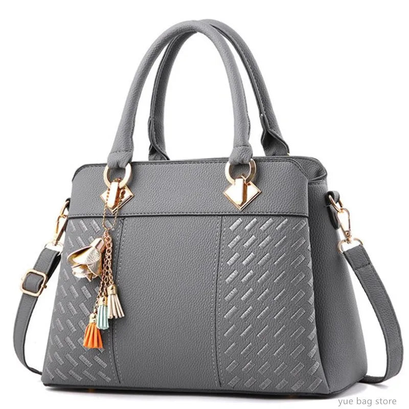 Tassel PU Leather Totes Bag Top-Handle Embroidery Crossbody Bag
