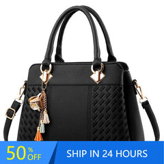 Tassel PU Leather Totes Bag Top-Handle Embroidery Crossbody Bag