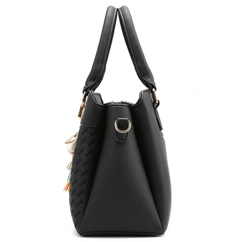 Tassel PU Leather Totes Bag Top-Handle Embroidery Crossbody Bag