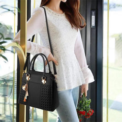 Tassel PU Leather Totes Bag Top-Handle Embroidery Crossbody Bag