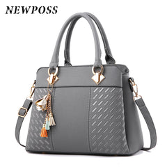 Women Handbags Tassel PU Leather Totes Bag Top-handle Embroidery Crossbody Bag
