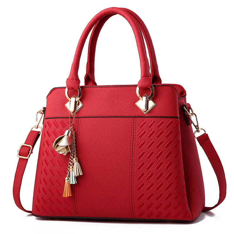 Women Handbags Tassel PU Leather Totes Bag Top-handle Embroidery Crossbody Bag